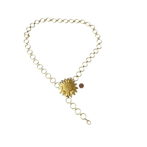 Vintage 80's chunky gold sunflower chain belt One size fits all - Picture 6 of 9